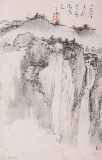 主要品名：溥心畬與張大千合繪山水畫原品名：山光浮遠樹雲影隔飛泉