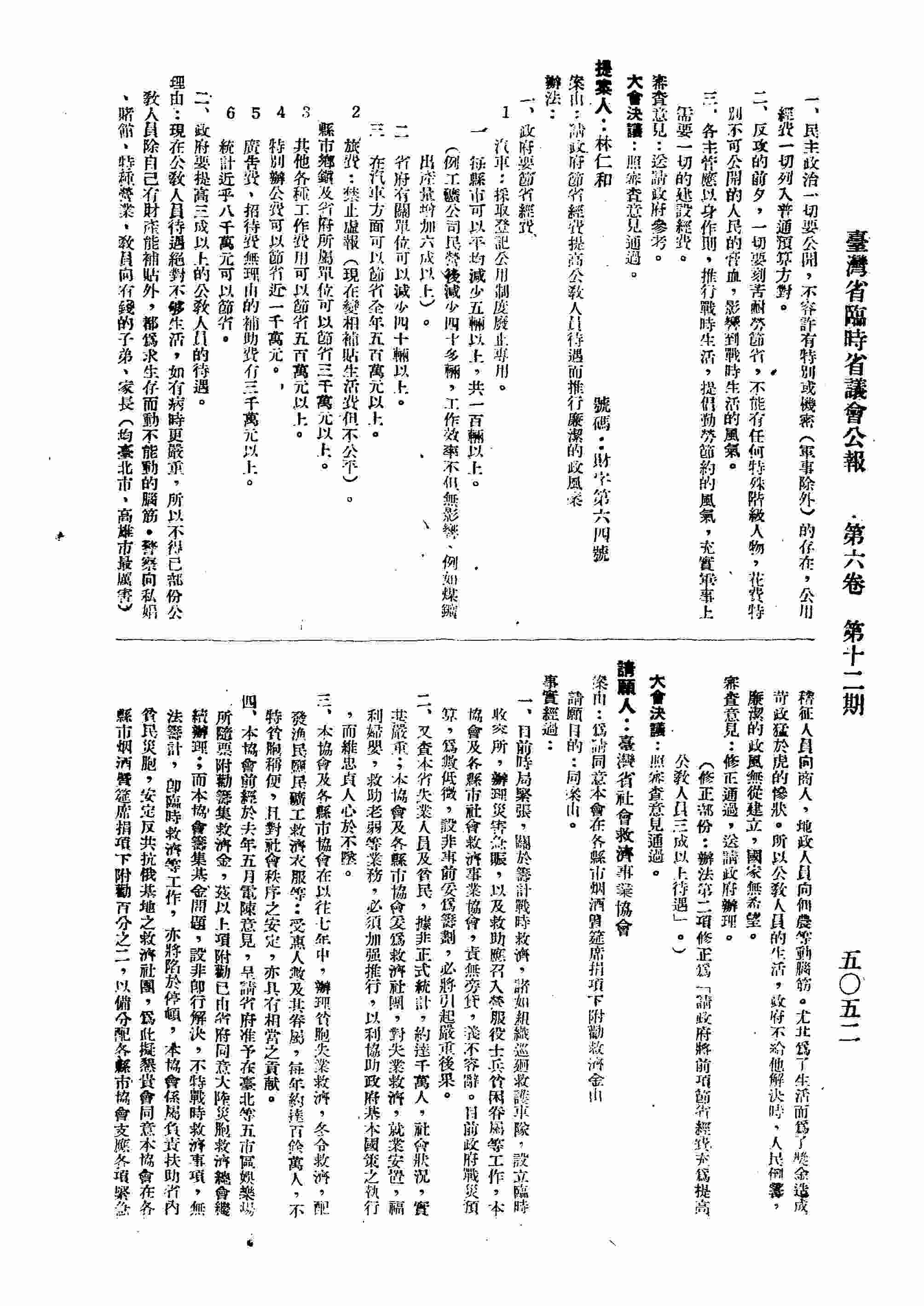 財政類：臺灣省社會救濟事業協會請願為請同意本會在各縣市?酒暨筵席捐項下附勸救濟金案。