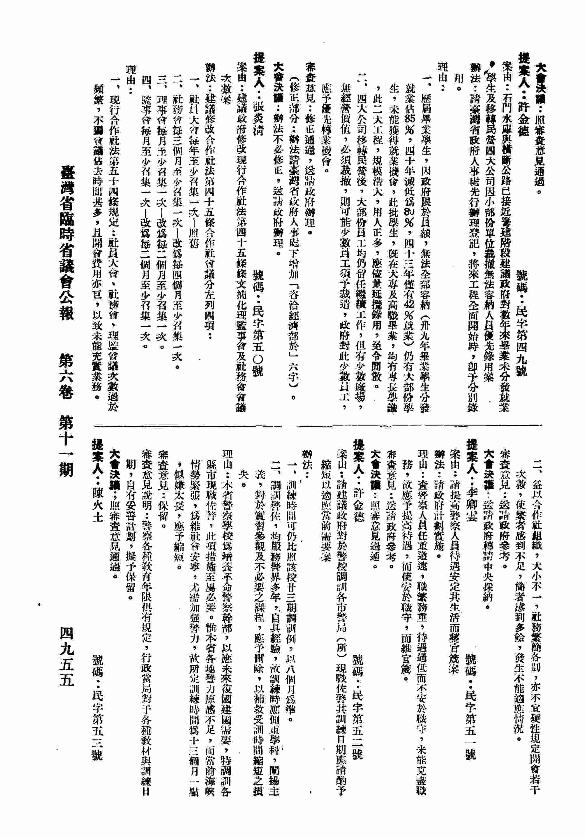 石門水庫與橫斷公路已接近籌建階段建議政府對數年來畢業未分發就業學生及移轉民營四大公司因小部份單位裁撒無法容納人員優先錄用案。