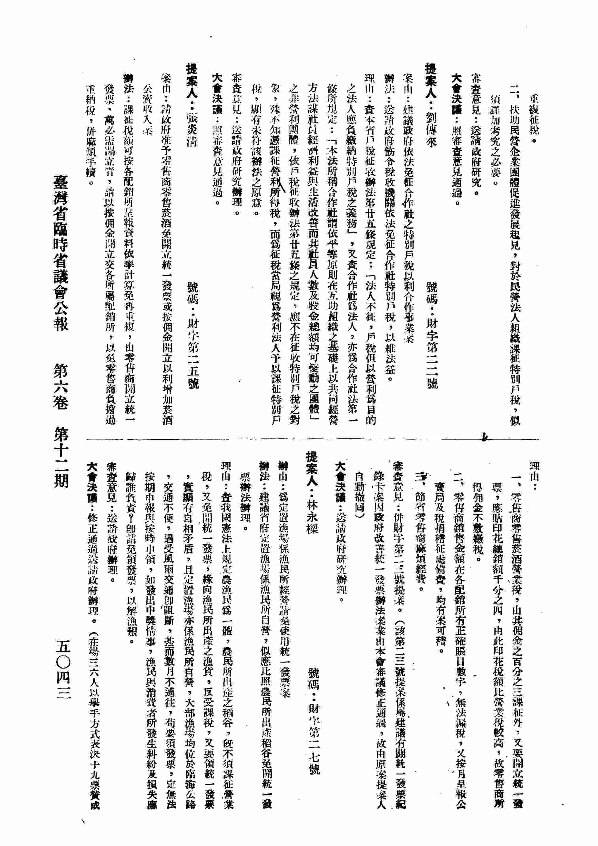 建議政府依法免征合作社之特別戶稅以利合作事業案。