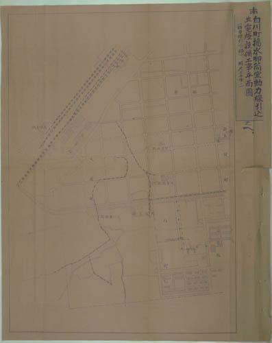 白川町揚水唧筒室動力線引込並電燈設備工事平面圖(動力線引込ノ部)