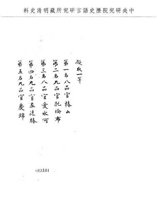 題名:吏部為考試俄儸斯文館官生事