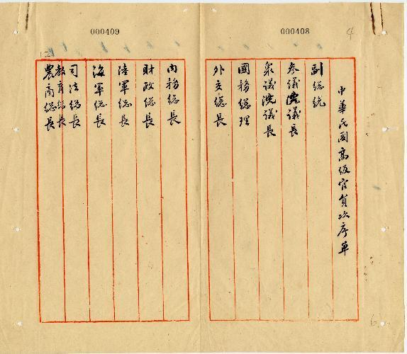 件名：中華民國高級官員次序單