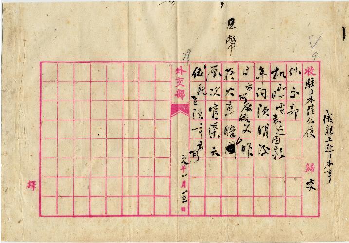 件名：俄親王赴日本並我國派特使事