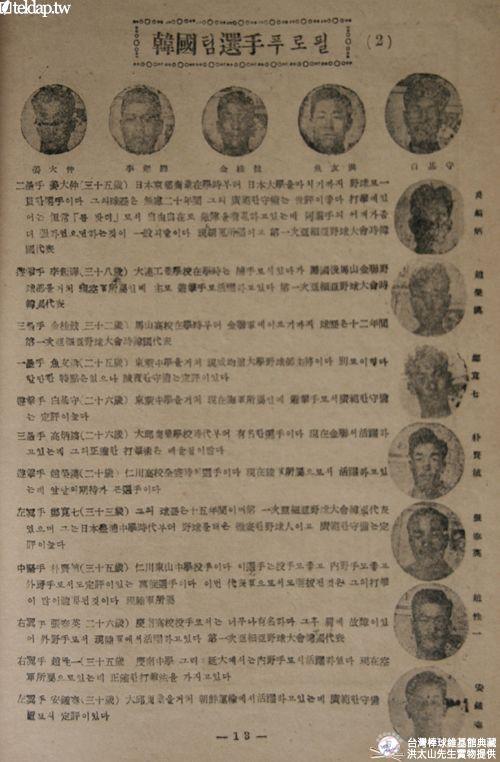 韓中親善野球大會秩序冊第13頁
