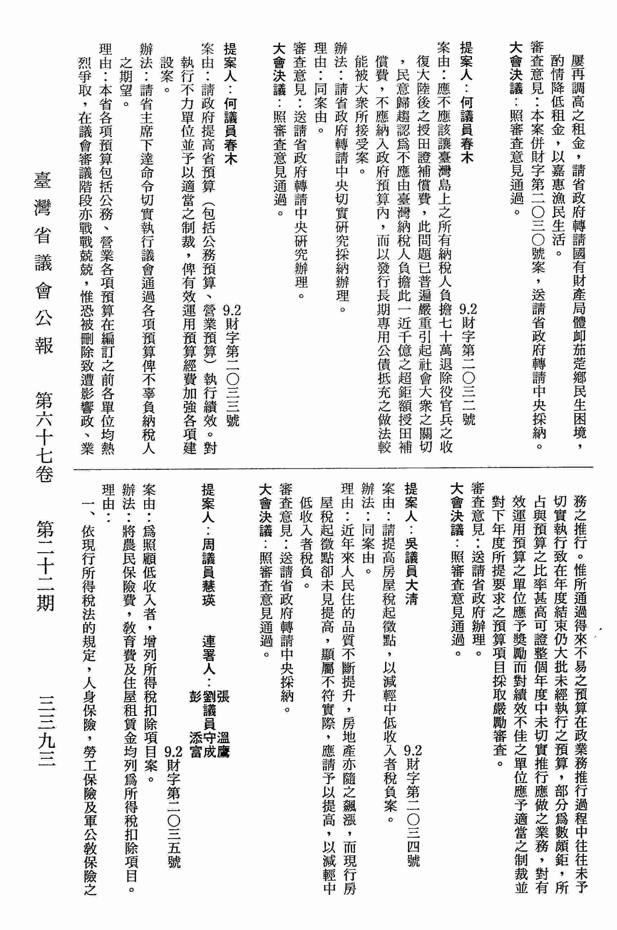 請提高房屋稅起徵點，以減輕中低收入者稅負案。