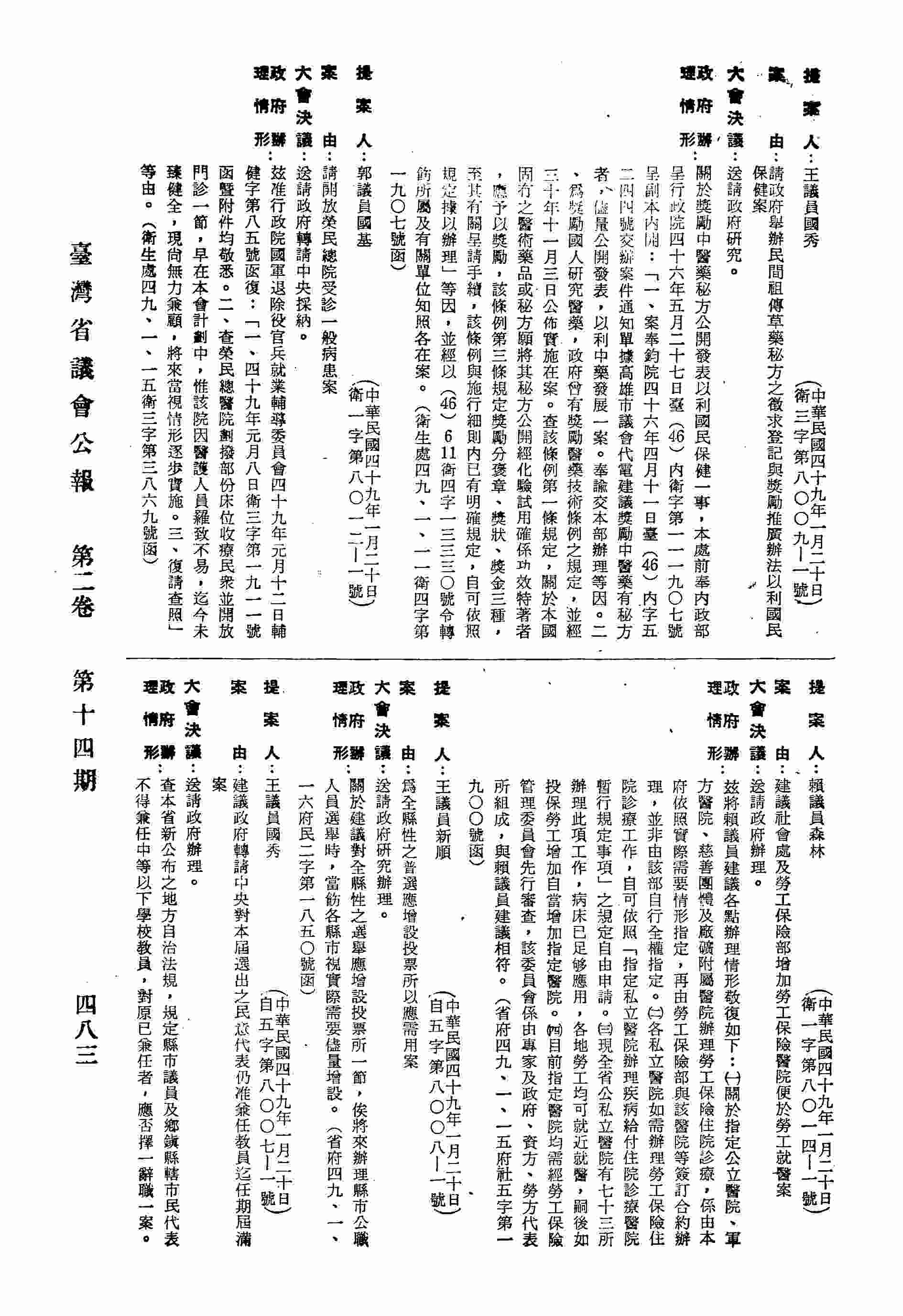 為全縣性之普選應增設投票所以應需用案。（省府四九、一、一六府民二字第一八五○號函復）