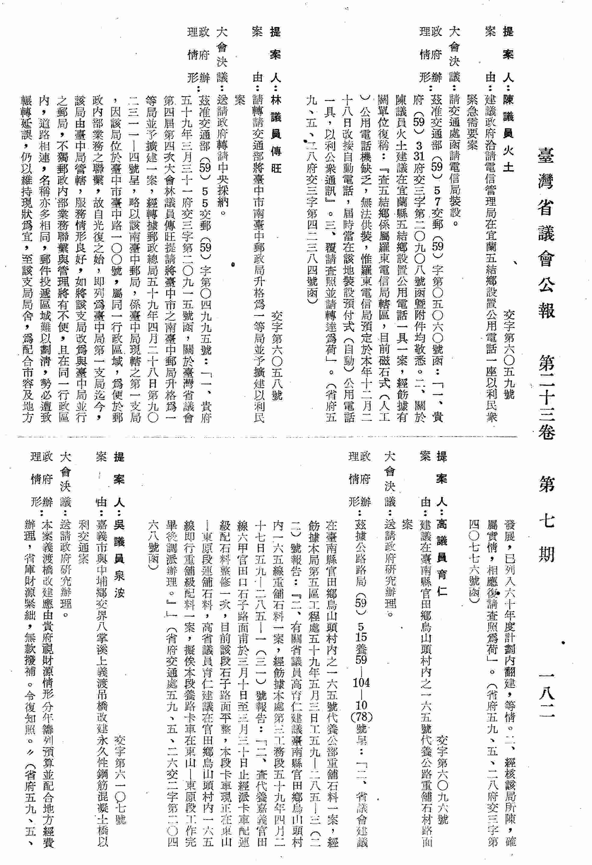 嘉義市與中埔鄉交界八掌溪上義渡吊橋改建永久性鋼筋混凝土橋以利交通案。〔省府五九、五、二六交二字第四五五一八號令嘉義縣政府副本復〕