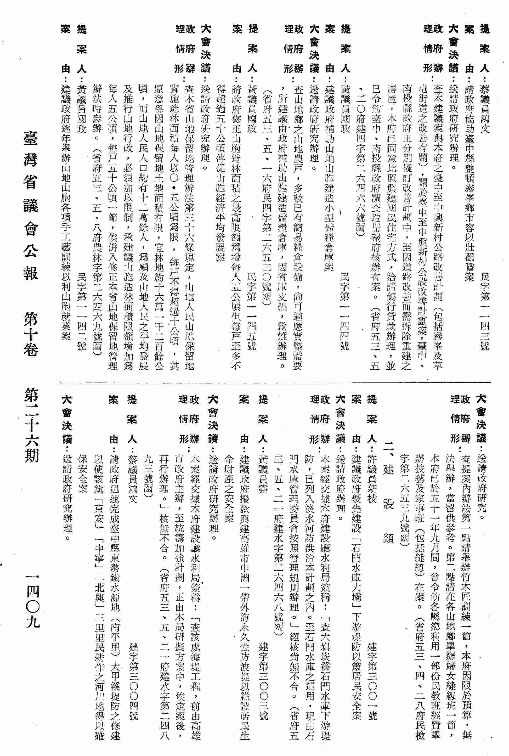 建議政府撥款興建高雄市中洲一帶外海永久性防波堤以維護居民生命財產之安全案。〈省府五三、五、二一府建水字第二四八九三號函復〉