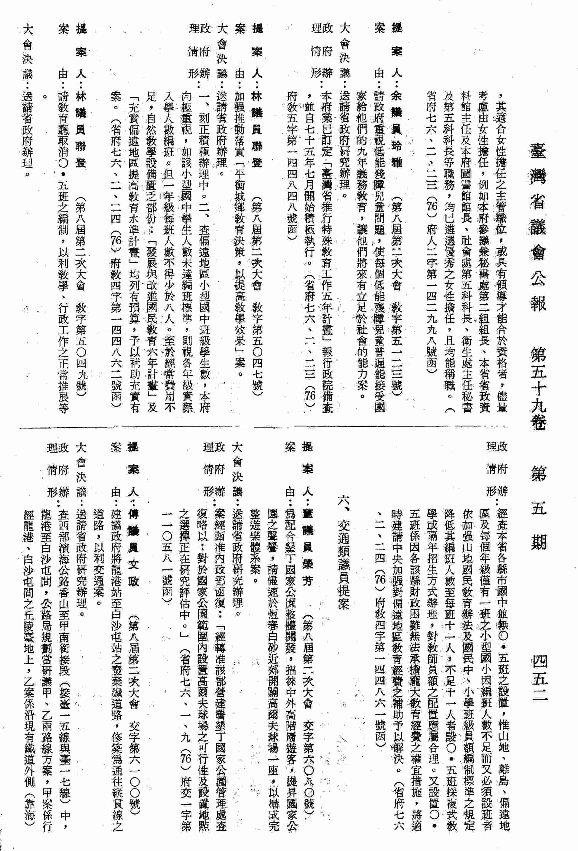 建議政府將龍港站至白沙屯站之廢棄鐵道路，修築為通往縱貫線之道路，以利交通案。（省府七六、一、一三（76）府交二字第一四二七一三號函復）