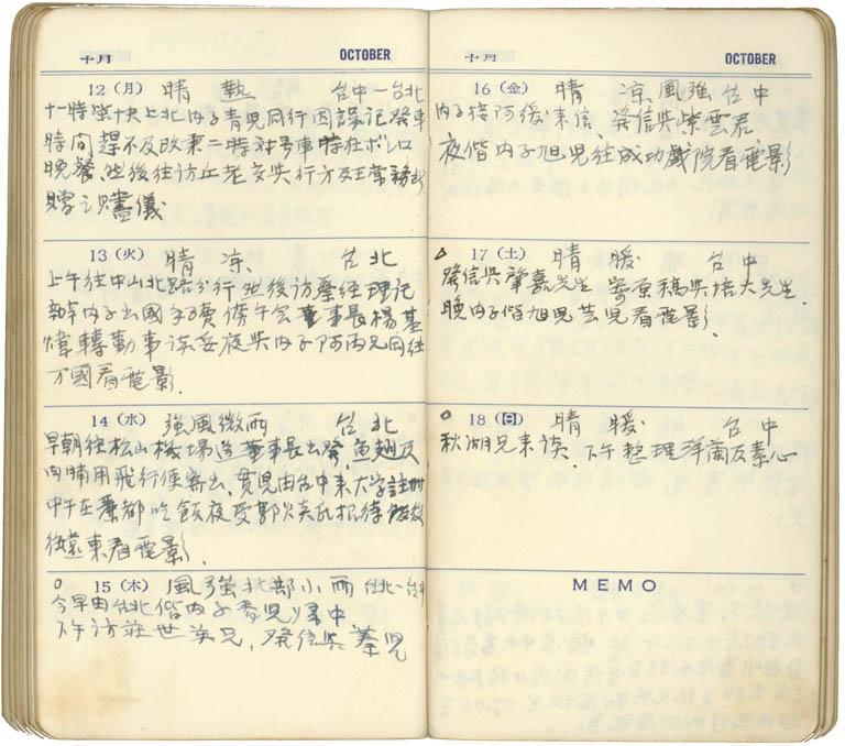 副系列名：日記案卷名：1959年件名：葉榮鐘日記1959年10月12日