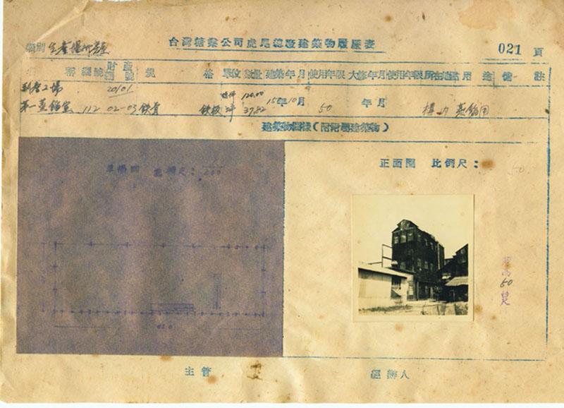 台灣糖業公司虎尾總廠建物履歷表(H021)