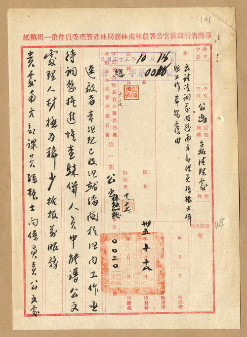 正題名:函請臺灣拓殖株式會社清理處准前服務南方部課員孫振士調該組工作