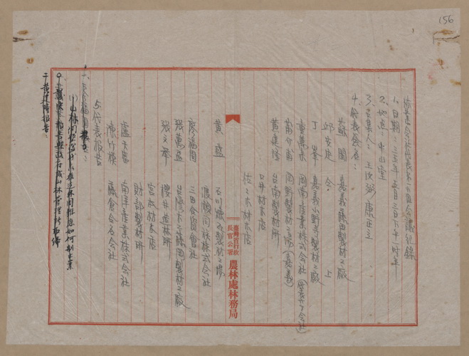 正題名:林業會社代表第一小組會議紀錄