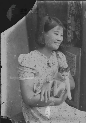 含一張吳明珠(吳金淼之妹)肖像與一張貓咪肖像-玻璃版之1