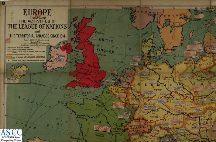 地圖名稱:EUROPE illustrating THE ACTIVITIES OF THE LEAGUE OF NATIONS and THE TERRITORIAL CHANGES SINCE 1914