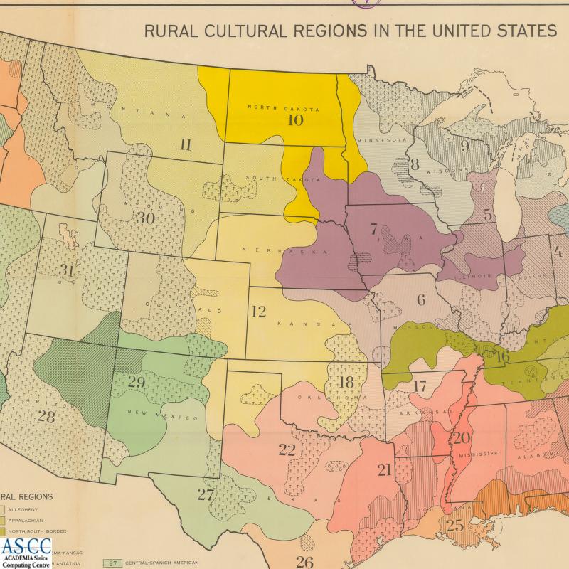 地圖名稱:RURAL CULTURAL REGIONS IN THE UNITED STATES （美國鄉村文化區圖）