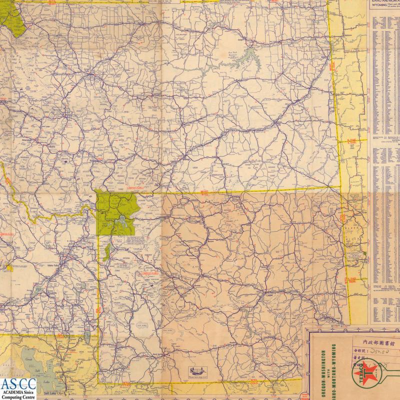 地圖名稱:TOURING MAP OF OREGON-WASHINGTON WITH IDAHO-MONTANA-WYOMING 美國西北地區旅遊圖