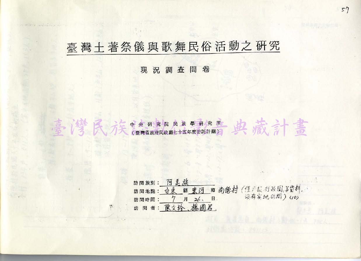 1986 阿美族祭儀歌舞民俗活動調查（台東東河•尚德）