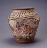 中文品名：彩繪花卉紋灰陶罐（76-0