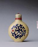 中文品名：銅胎黃地畫藍紅琺瑯鼻煙壺