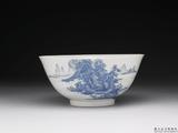 清 雍正窯 琺瑯彩藍料山水碗