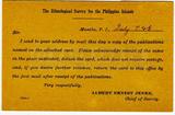 [An official mail from the Chief of the Ethnological Survey Department of the Interior the Government of the Philippine Islands.]