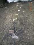 Tombstone of unnamed person at Taiwan, Jiayixian, Budaizhen, north of village, east of Coastal Highway 17, partially under water. The tombstone-ID is 9574. ; 台灣，嘉義縣，布袋鎮，鎮北方，台17號東方，部份泡在水中，無名氏之墓碑
