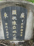 Tombstone of  (CHEN2) family at Taiwan, Hualianxian, Guangfuxiang, Guangfucun, graveyard east of Highway 9, on hill. The tombstone-ID is 10728; xWAὬA_mA_Ax9FAsCAmӸOC