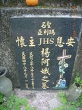 Tombstone of  (YANG2) family at Taiwan, Hualianxian, Guangfuxiang, Guangfucun, graveyard east of Highway 9, on hill. The tombstone-ID is 10599; xWAὬA_mA_Ax9FAsCAmӸOC