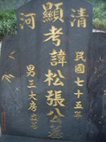 Tombstone of i (ZHANG1) family at Taiwan, Taibeixian, Shidingxiang, near exit from Highway 5. The tombstone-ID is 20092; xWAx_AmAaD5XfAimӸOC