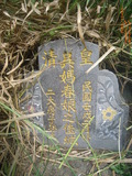 Tombstone of d (WU2) family at Taiwan, Nantouxian, Zhushanzhen, Sheliaocun, bottom of the hill. The tombstone-ID is 31168; xWAn뿤AˤsAdAs}AdmӸOC