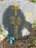 Tombstone of  (TANG1) family at Taiwan, Jiayixian, Alishanxiang, Laiji, located between settling 1 and 2, not visible from the road. The tombstone-ID is 4306; xWAŸqAsmAӦNAbĤ@MĤGӧAqWOݤAmӸOC