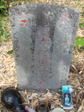 Tombstone of  (LIANG2) family at Taiwan, Jiayixian, Alishanxiang, Laiji, located between settling 1 and 2, not visible from the road. The tombstone-ID is 4310; xWAŸqAsmAӦNAbĤ@MĤGӧAqWOݤAmӸOC