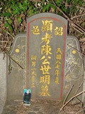 Tombstone of  (CHEN2) family at Taiwan, Taibeixian, Taishanxiang, close to Xinzhuang. The tombstone-ID is 6750; xWAx_AsmAasAmӸOC
