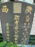 Tombstone of  (LIANG2) family at Taiwan, Pingdongxian, Jiadongxiang, public graveyard west of Highway 1, intersection with Ping 131. The tombstone-ID is 8945; xWA̪FAΥVmAx1䪺ӡA131JfAmӸOC