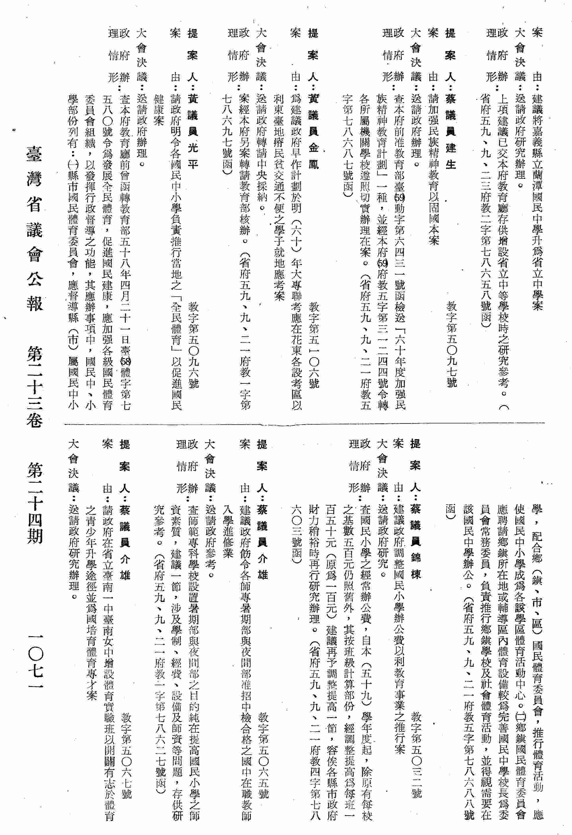 建议政府饬令各师专暑期部与夜间部准招中检合格之国中在职教师入学